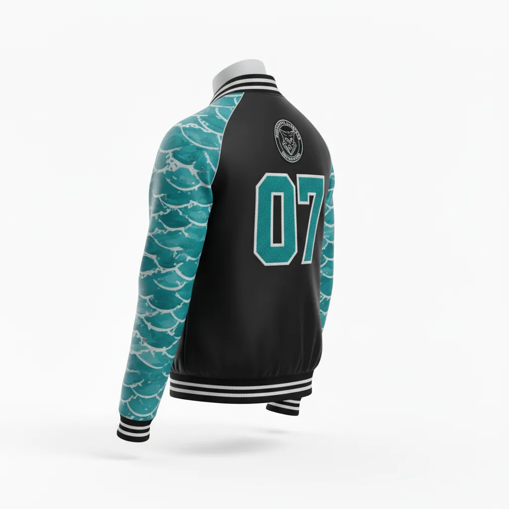 Custom Esports Bomber Jacket - Teal, White - All Blacks - Back View - Kinexa Sportswear