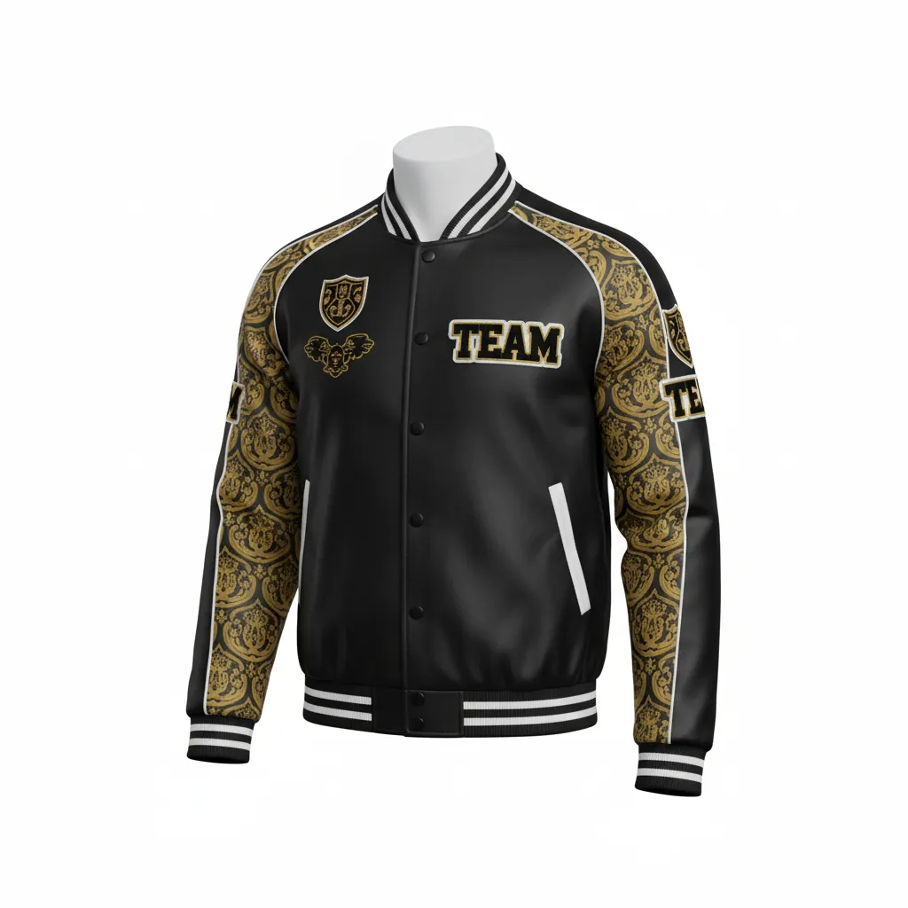 Custom Esports Bomber Jacket - Gold, White - All Blacks Vegas - Front View - Kinexa Sportswear