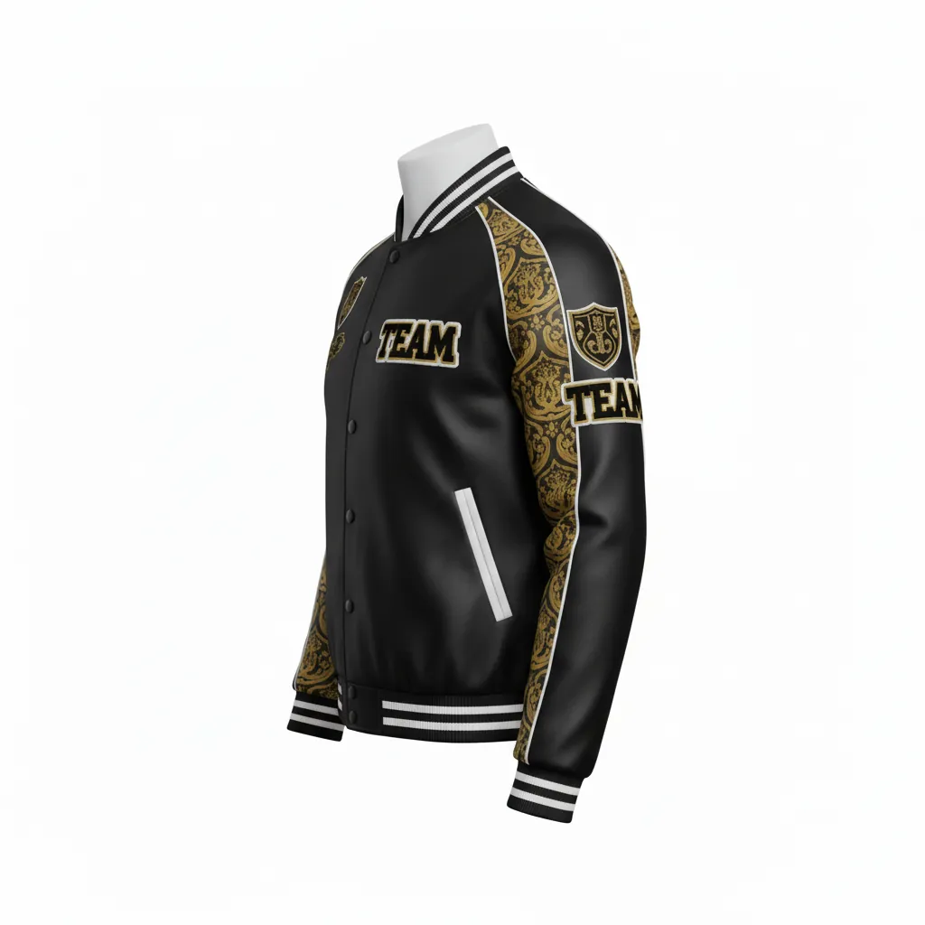 Custom Esports Bomber Jacket - Gold, White - All Blacks Vegas - Side View - Kinexa Sportswear
