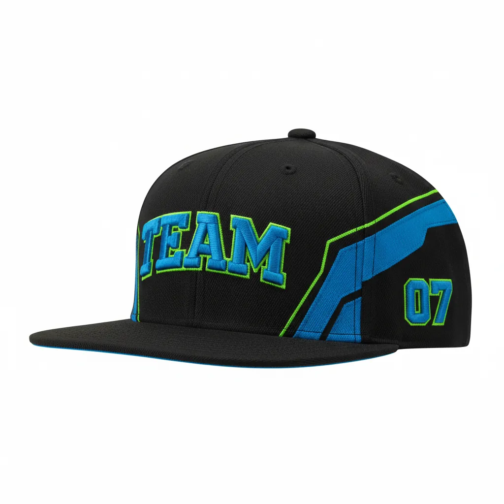 Custom Esports Cap - Blue, Green - All Blacks Electric Neon - Front View - Kinexa Sportswear