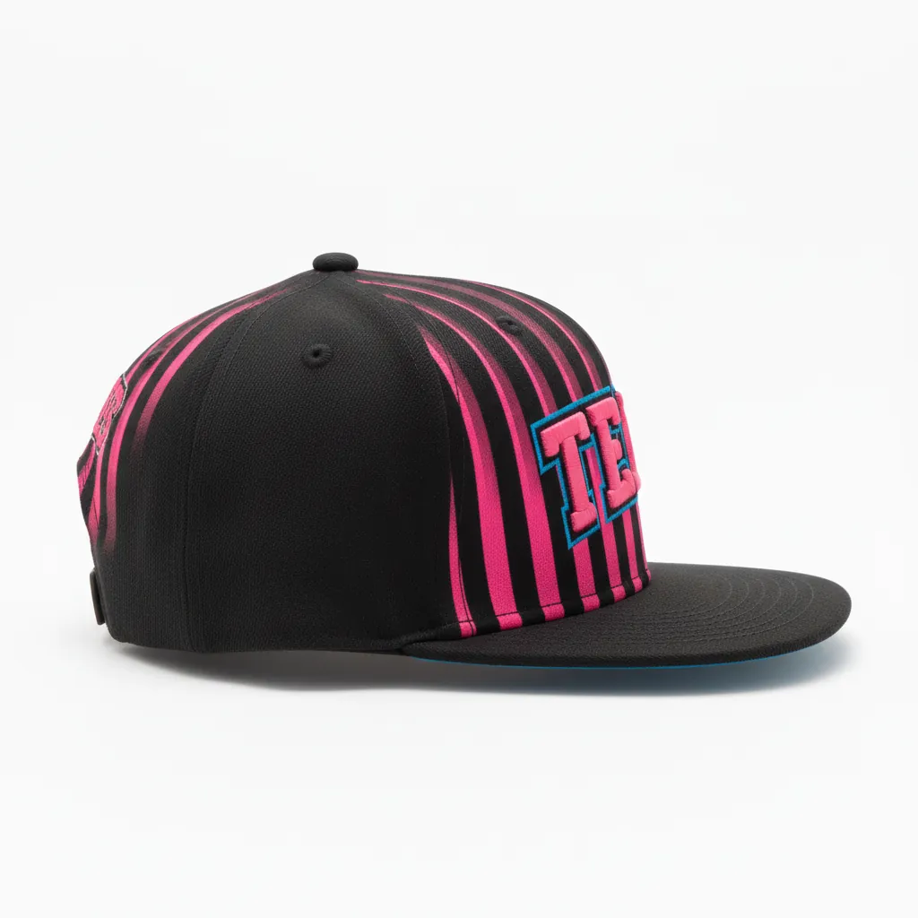 Custom Esports Cap - Pink, Blue - All Blacks Hot Electric - Side View - Kinexa Sportswear