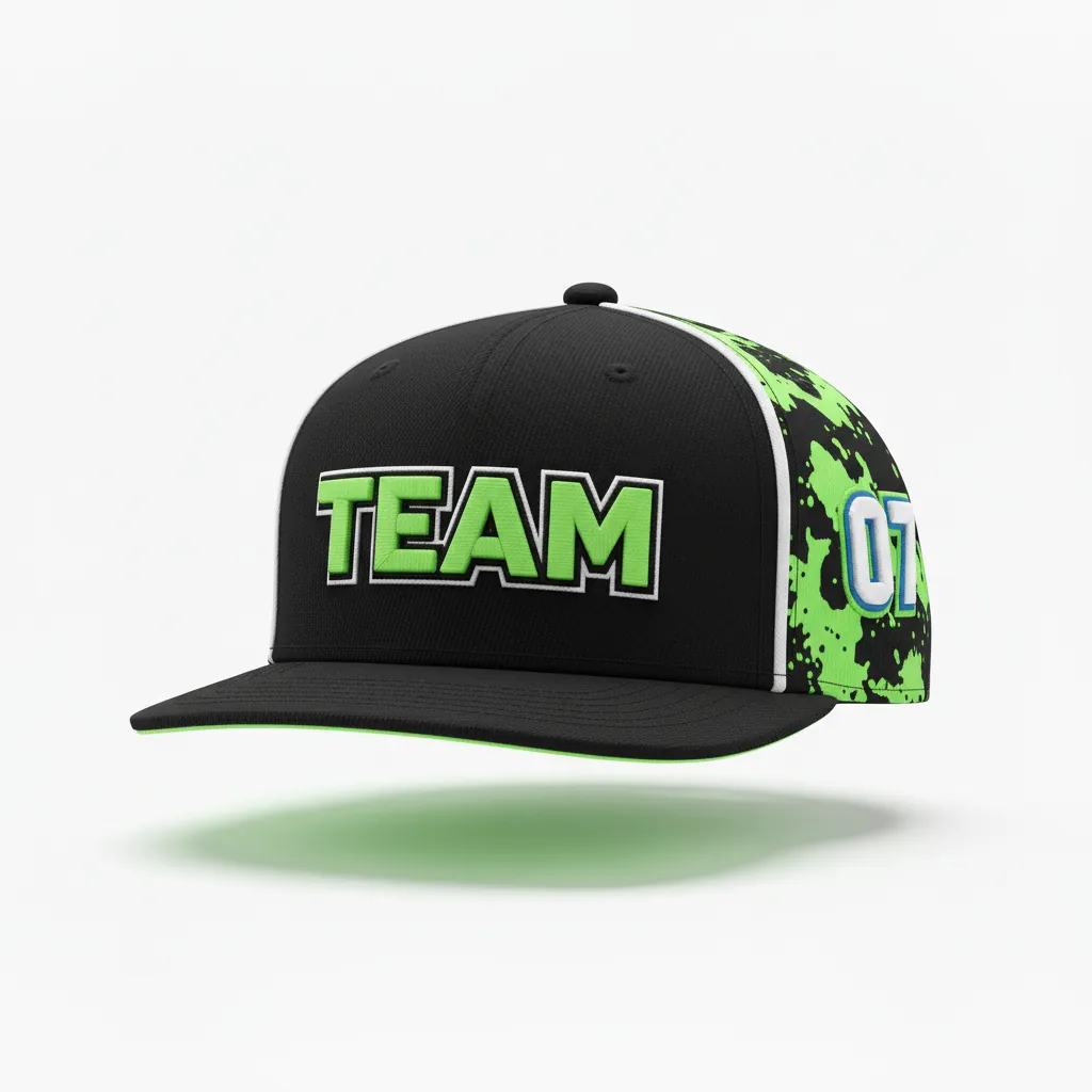 Custom Esports Cap - Green, White - All Blacks Neon - Front View - Kinexa Sportswear