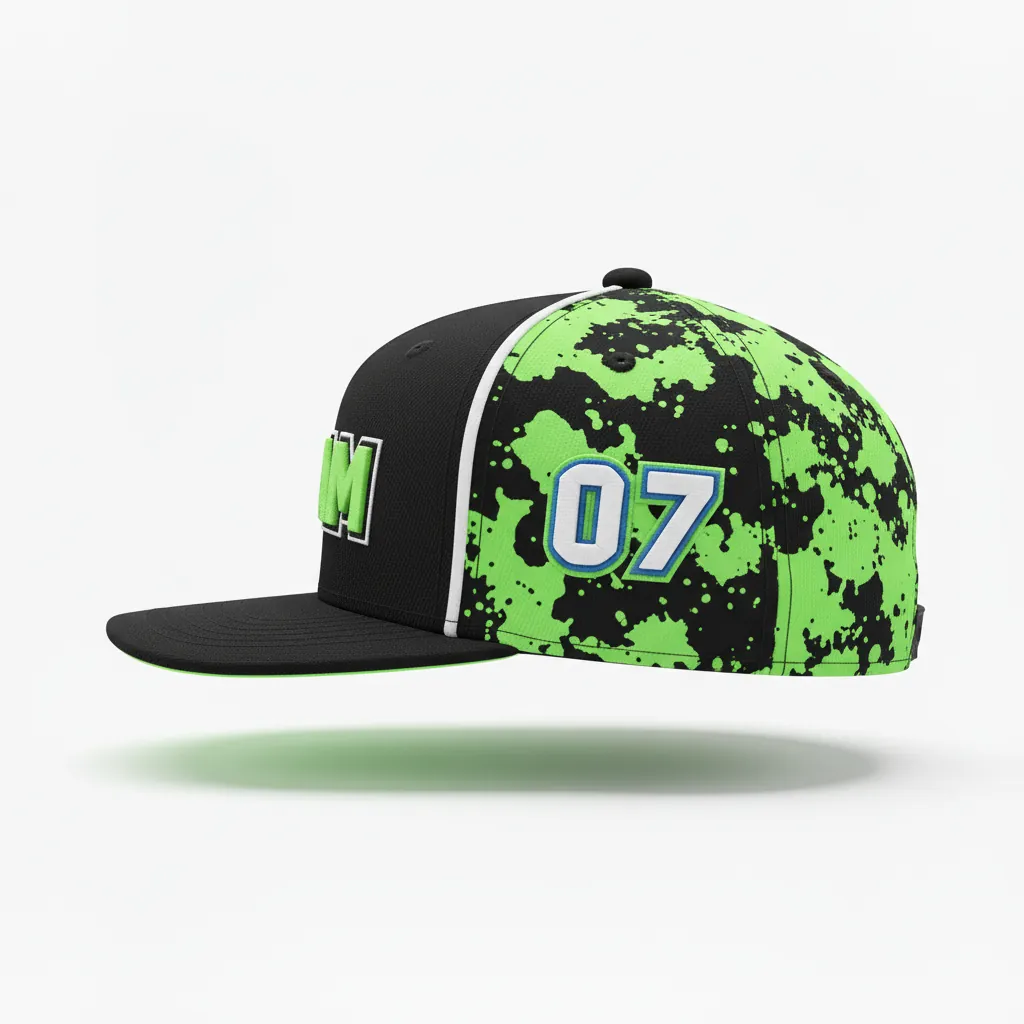 Custom Esports Cap - Green, White - All Blacks Neon - Side View - Kinexa Sportswear