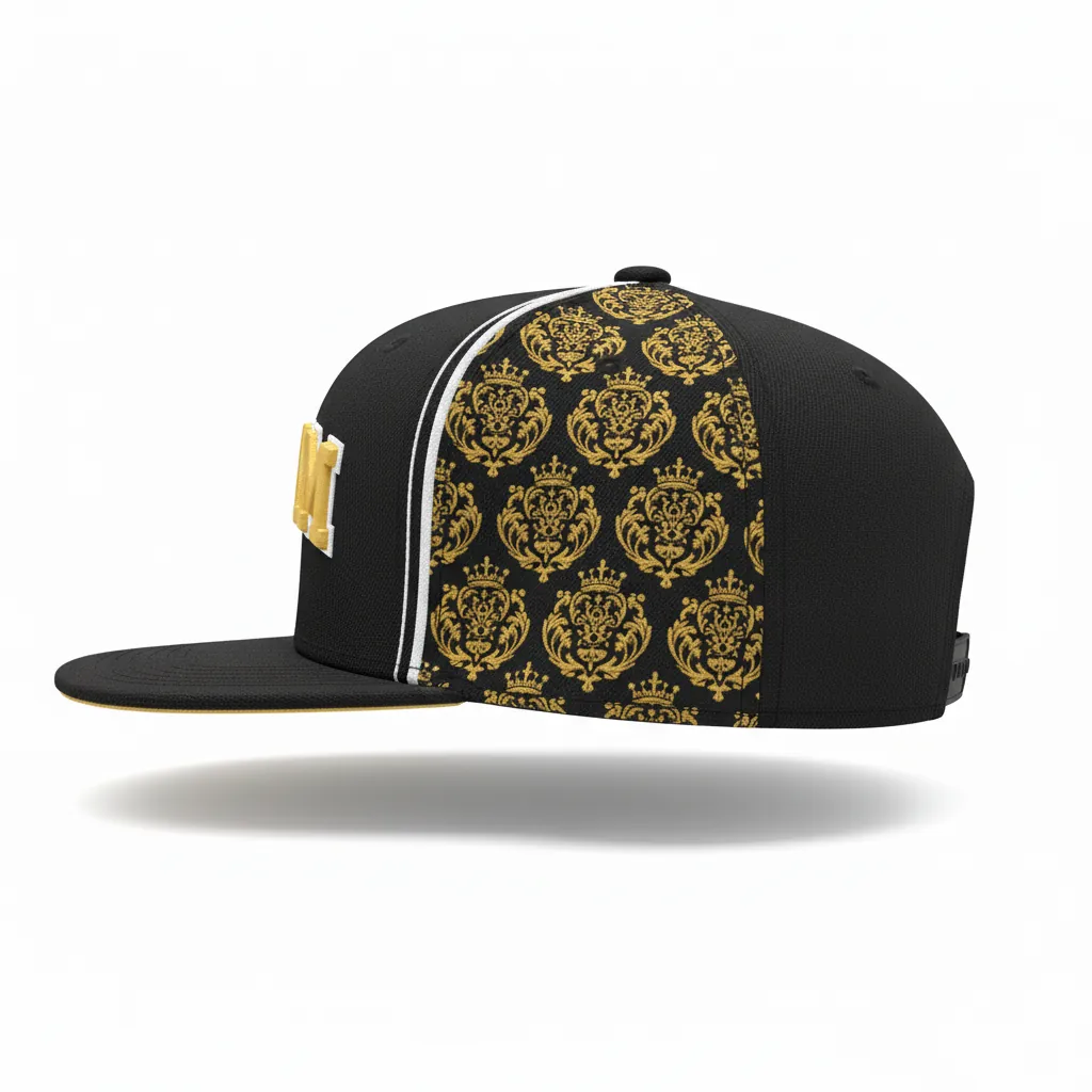 Custom Esports Cap - Gold, White - All Blacks Vegas - Side View - Kinexa Sportswear
