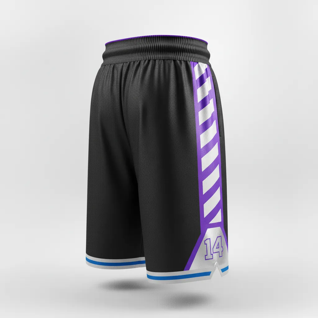 Custom Esports Esports Classic Shorts - Silver, Purple - Perf All Blacks Cyber - Back View - Kinexa Sportswear