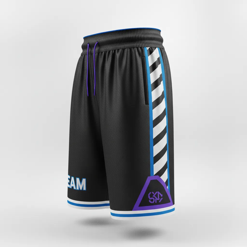 Custom Esports Esports Classic Shorts - Silver, Purple - Perf All Blacks Cyber - Side View - Kinexa Sportswear