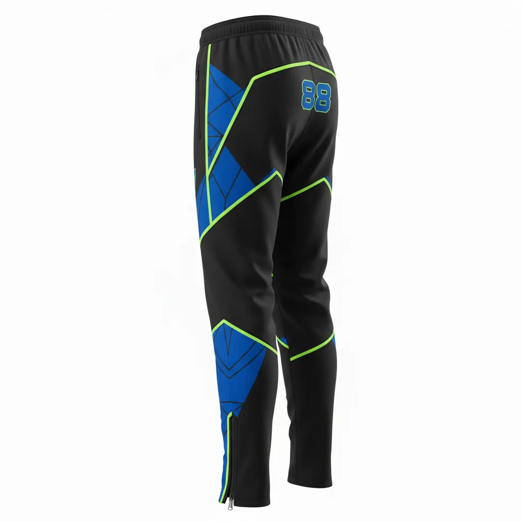Custom Esports Esports Pant - Blue, Green - Perf All Blacks Electric Neon - Back View - Kinexa Sportswear