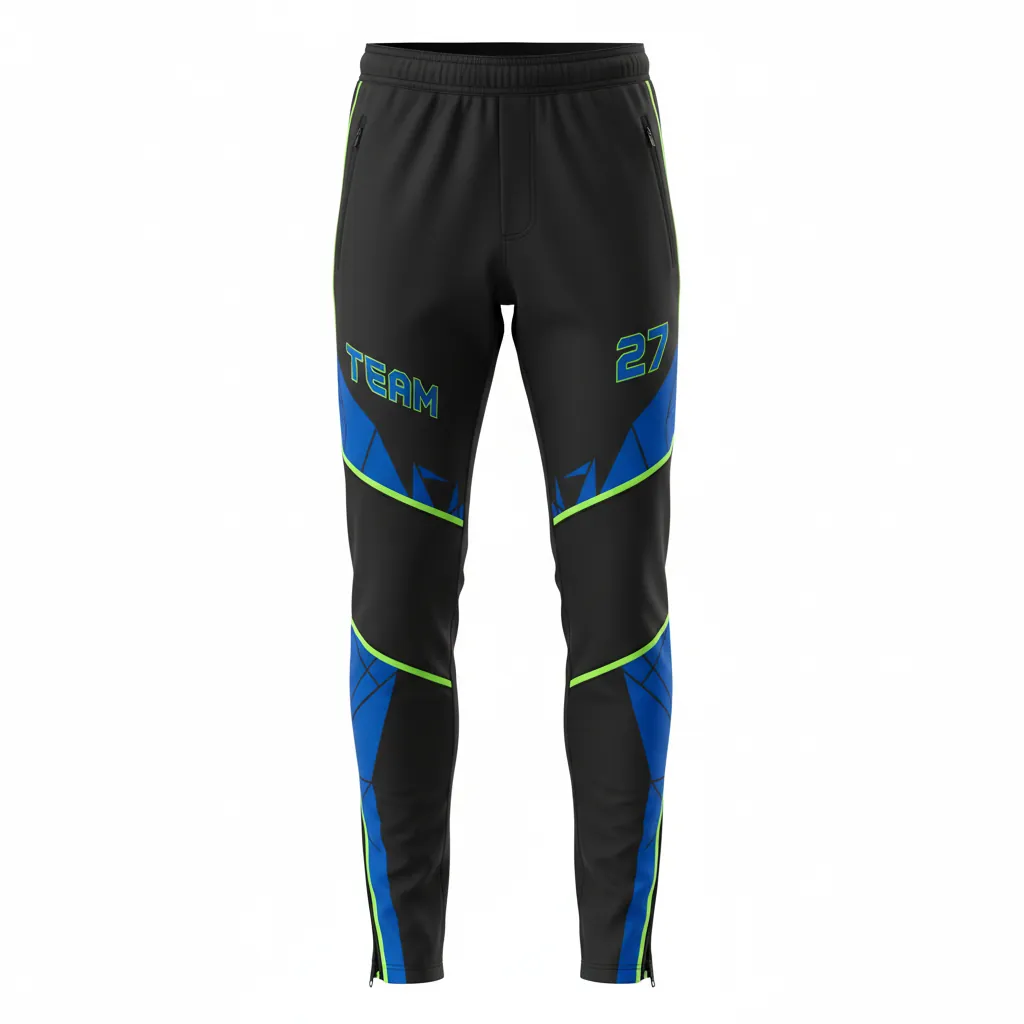 Custom Esports Esports Pant - Blue, Green - Perf All Blacks Electric Neon - Front View - Kinexa Sportswear