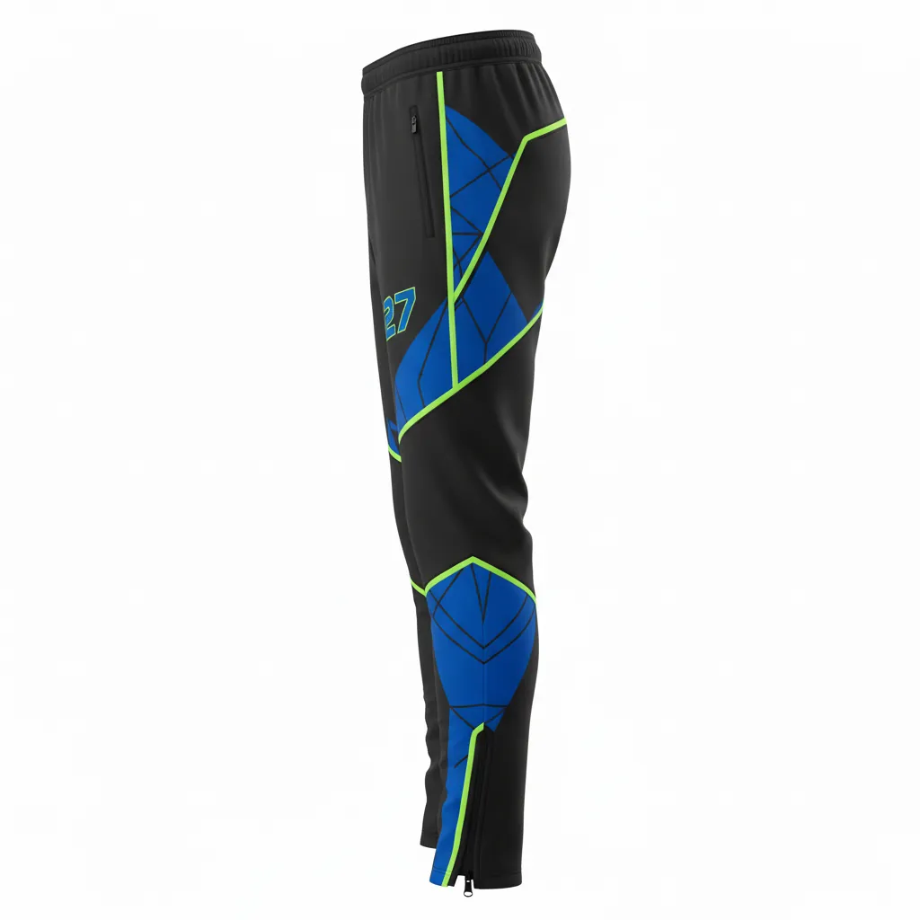 Custom Esports Esports Pant - Blue, Green - Perf All Blacks Electric Neon - Side View - Kinexa Sportswear