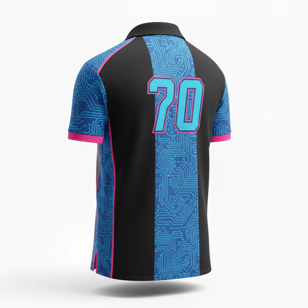Custom Esports Esports Polo Shirt - Blue, Pink - All Blacks Electric Hot - Back View - Kinexa Sportswear