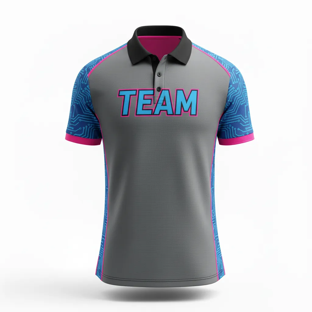 Custom Esports Esports Polo Shirt - Blue, Pink - All Blacks Electric Hot - Front View - Kinexa Sportswear