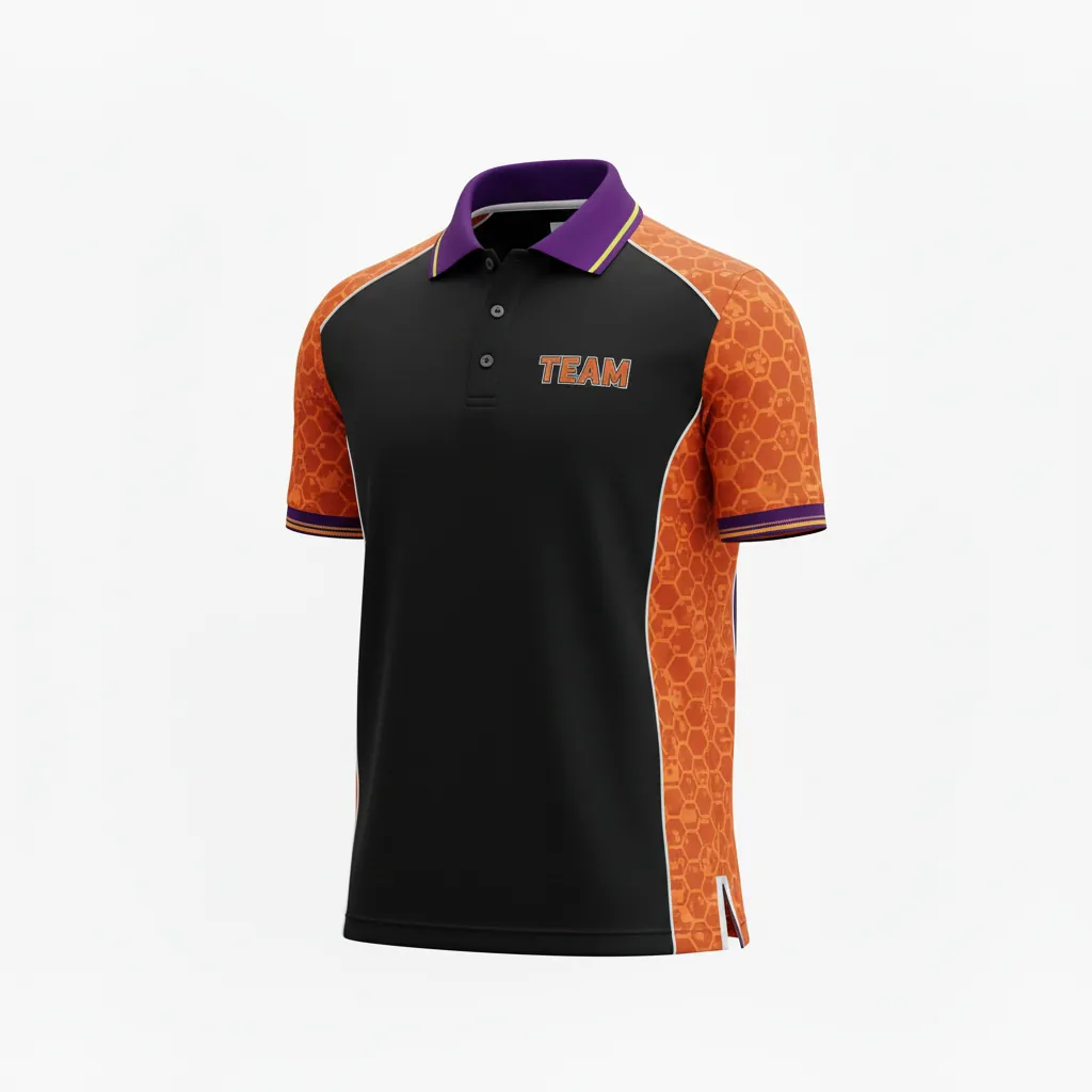 Custom Esports Esports Polo Shirt - Orange, Silver - All Blacks Flame - Front View - Kinexa Sportswear