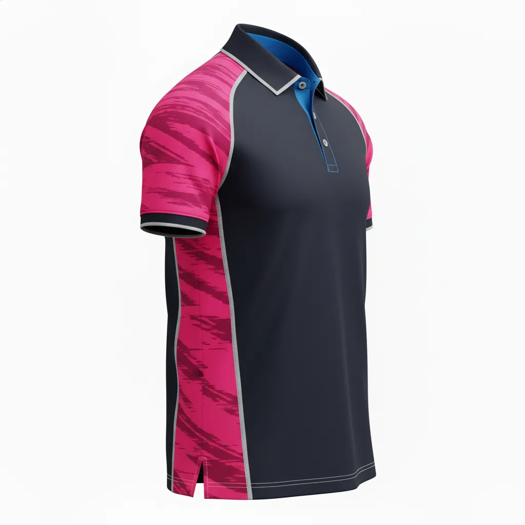 Custom Esports Esports Polo Shirt - Pink, Blue - All Blacks Hot Electric - Side View - Kinexa Sportswear