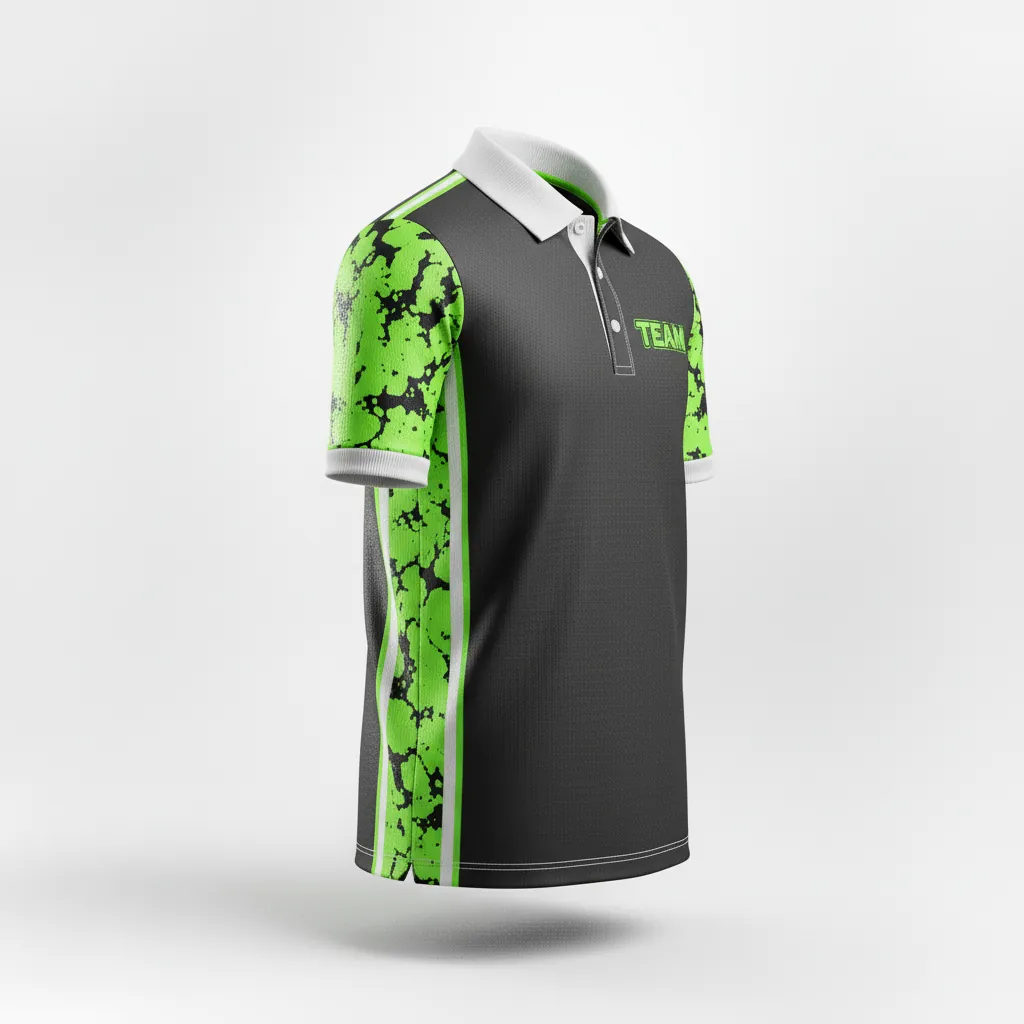 Custom Esports Esports Polo Shirt - Green, White - All Blacks Neon - Side View - Kinexa Sportswear