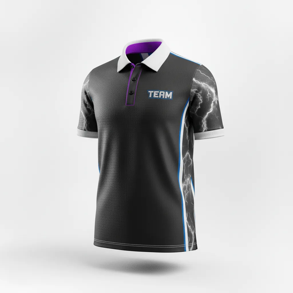 Custom Esports Esports Polo Shirt - Silver, Purple - All Blacks Cyber - Front View - Kinexa Sportswear
