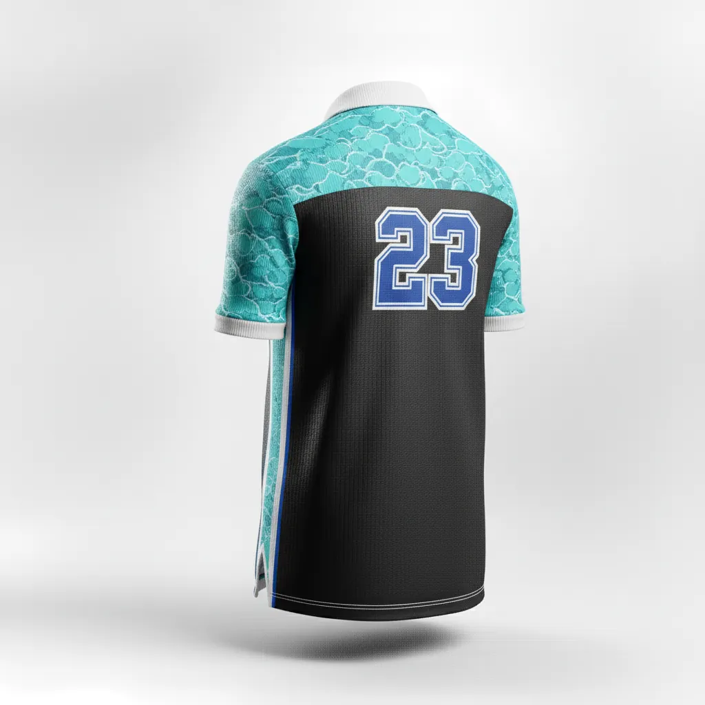 Custom Esports Esports Polo Shirt - Teal, White - All Blacks - Back View - Kinexa Sportswear