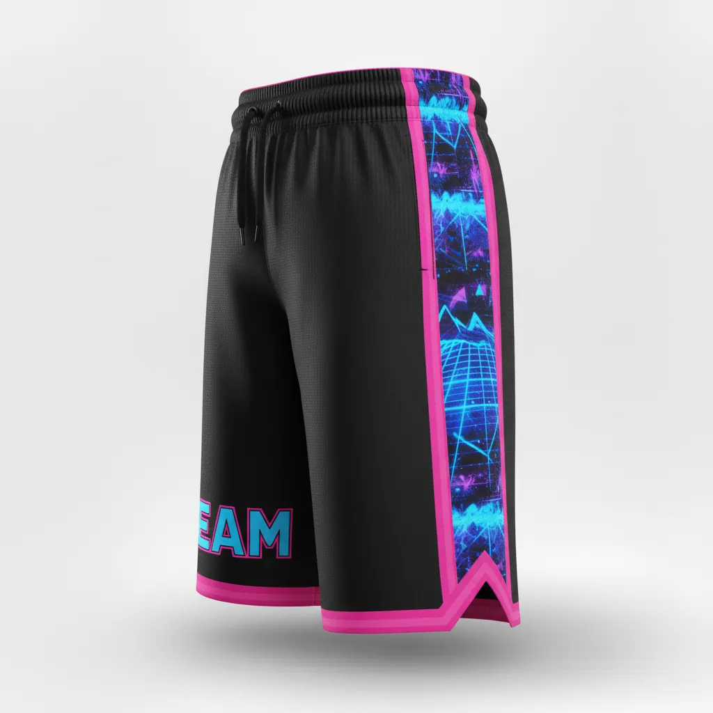 Custom Esports Esports Shorts - Blue, Pink - Perf All Blacks Electric Hot - Side View - Kinexa Sportswear