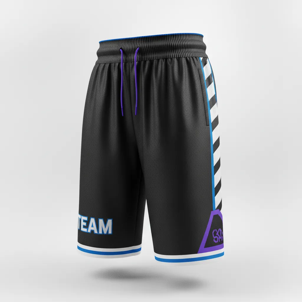Custom Esports Esports Shorts - Silver, Purple - Perf All Blacks Cyber - Front View - Kinexa Sportswear