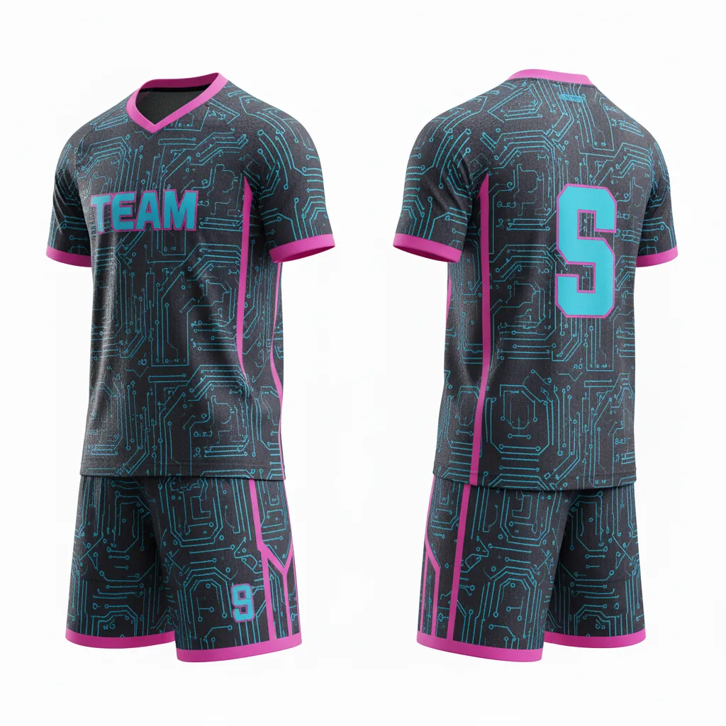 Custom Esports Esports Uniform - Blue, Pink - Set All Blacks Electric Hot - Front View - Kinexa Sportswear