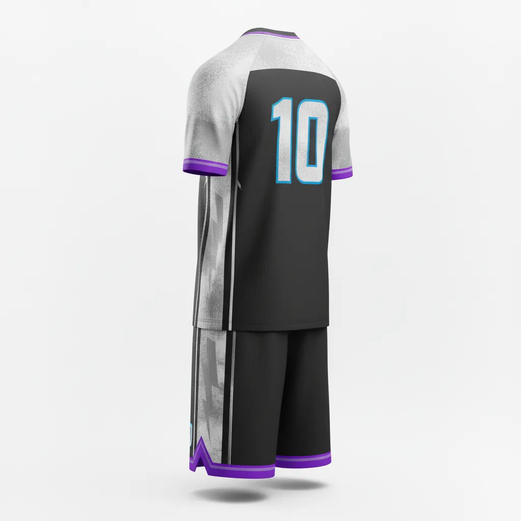 Custom Esports Full Esports Uniform - Silver, Purple - Set All Blacks Cyber - Back View - Kinexa Sportswear
