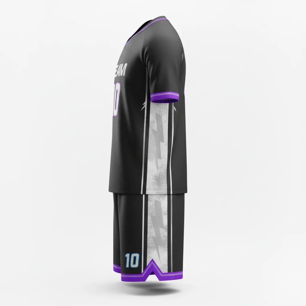 Custom Esports Full Esports Uniform - Silver, Purple - Set All Blacks Cyber - Side View - Kinexa Sportswear