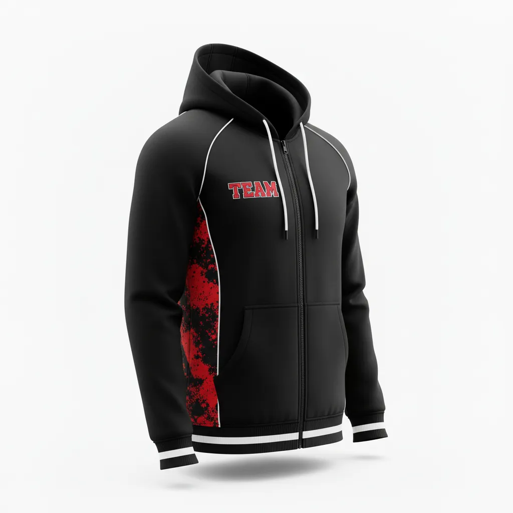 Custom Esports Full Zip Hoodie - Red, White - All Blacks Athletic - Front View - Kinexa Sportswear
