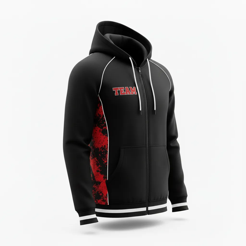 Custom Esports Full Zip Hoodie - Red, White - All Blacks Athletic - Side View - Kinexa Sportswear