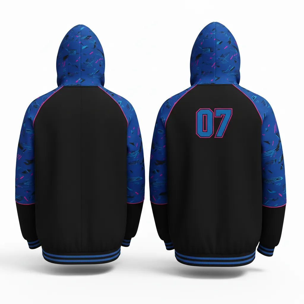 Custom Esports Full Zip Hoodie - Blue, Pink - All Blacks Electric Hot - Back View - Kinexa Sportswear