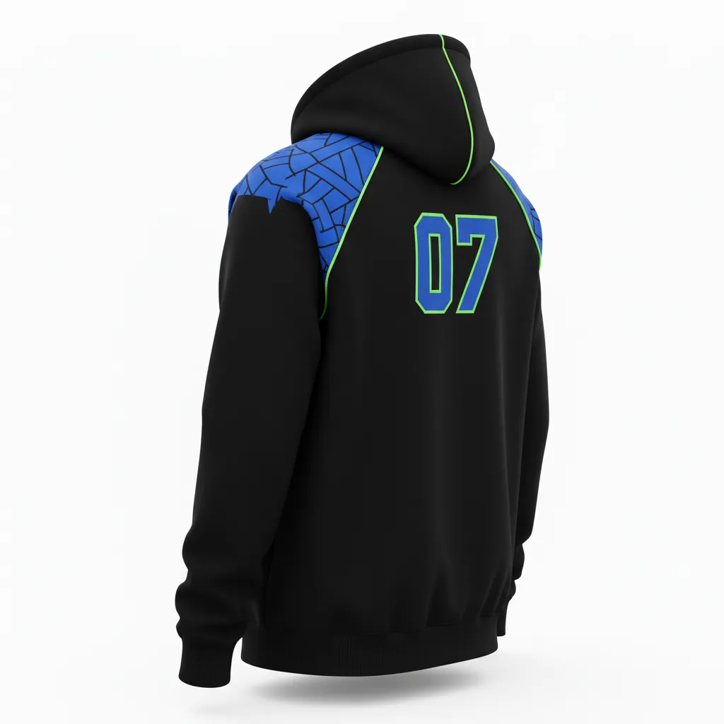 Custom Esports Full Zip Hoodie - Blue, Green - All Blacks Electric Neon - Back View - Kinexa Sportswear