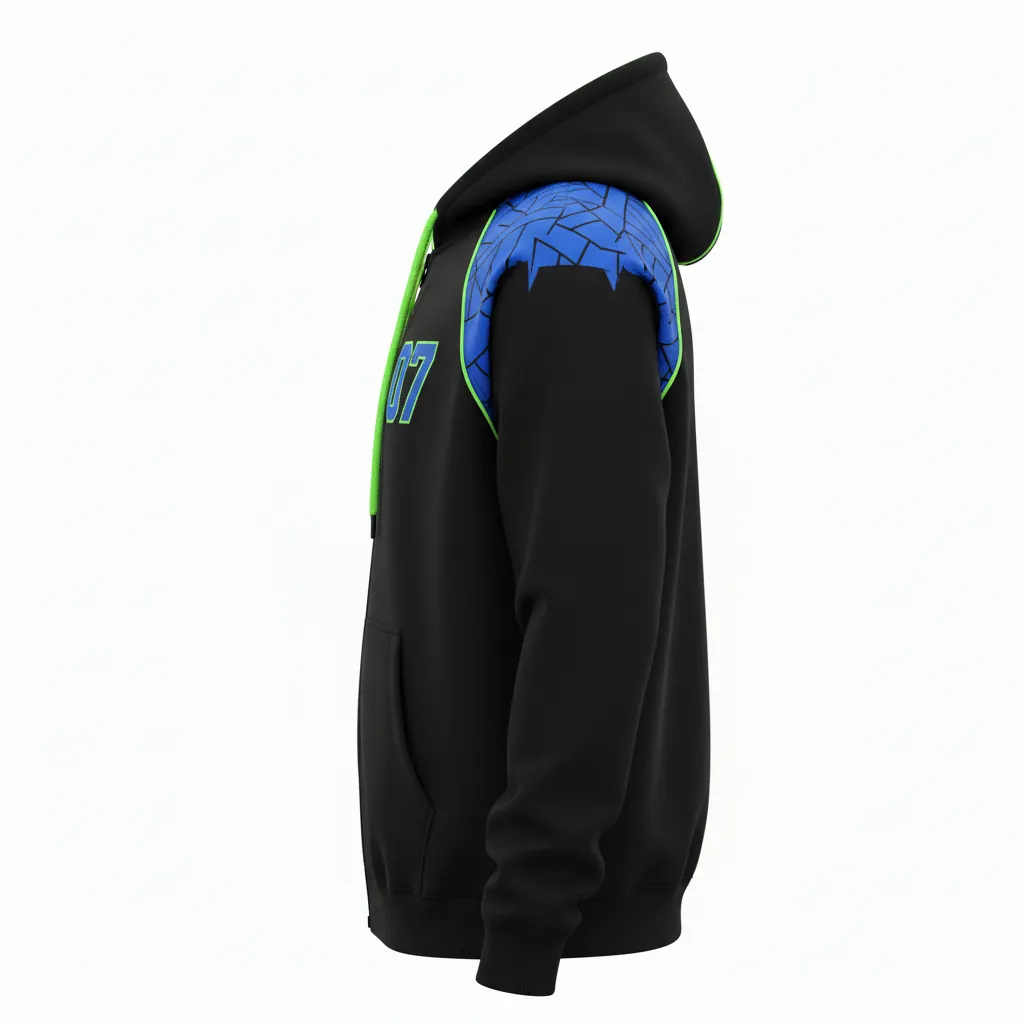 Custom Esports Full Zip Hoodie - Blue, Green - All Blacks Electric Neon - Side View - Kinexa Sportswear