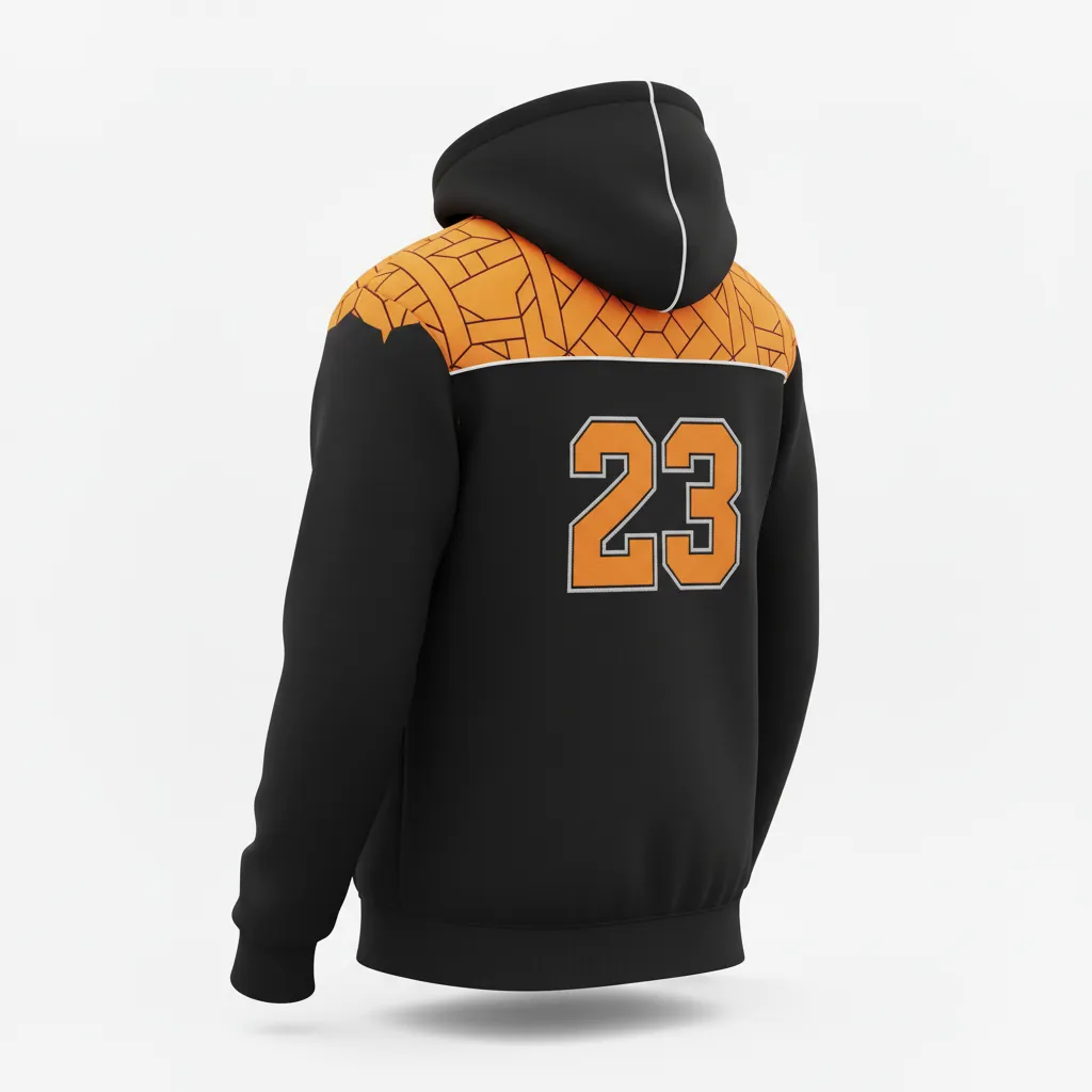 Custom Esports Full Zip Hoodie - Orange, Silver - All Blacks Flame - Back View - Kinexa Sportswear