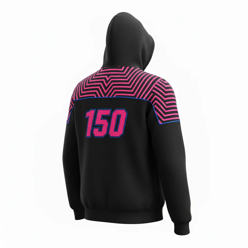 Custom Esports Full Zip Hoodie - Pink, Blue - All Blacks Hot Electric - Back View - Kinexa Sportswear