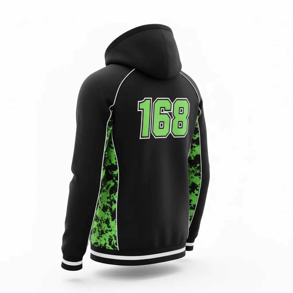 Custom Esports Full Zip Hoodie - Green, White - All Blacks Neon - Back View - Kinexa Sportswear