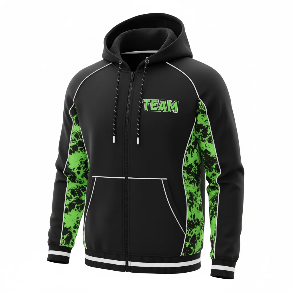 Custom Esports Full Zip Hoodie - Green, White - All Blacks Neon - Front View - Kinexa Sportswear