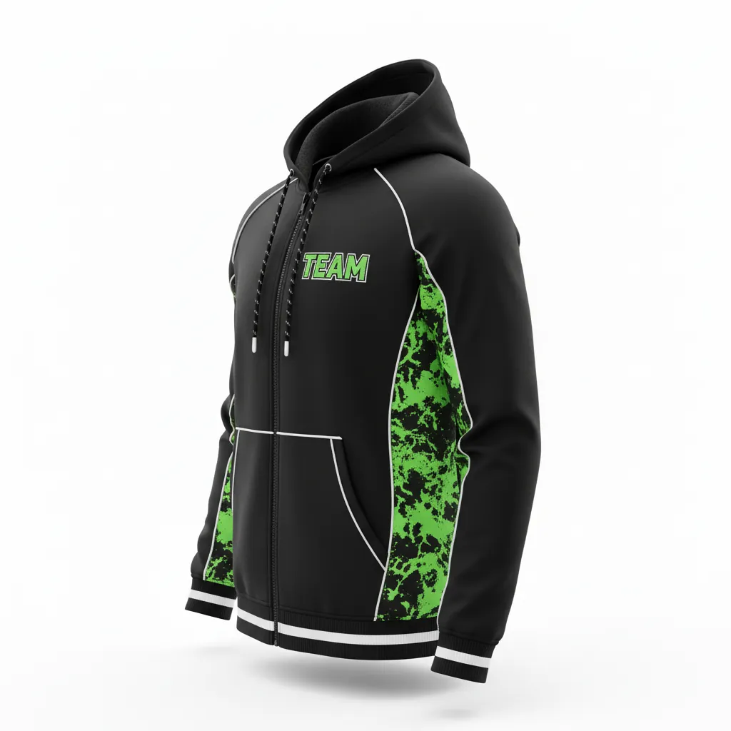 Custom Esports Full Zip Hoodie - Green, White - All Blacks Neon - Side View - Kinexa Sportswear