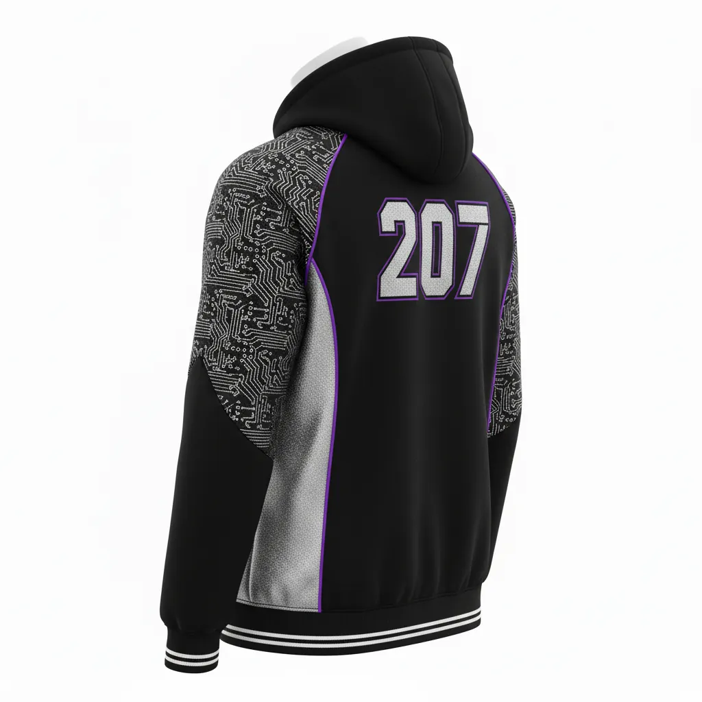 Custom Esports Full Zip Hoodie - Silver, Purple - All Blacks Cyber - Back View - Kinexa Sportswear