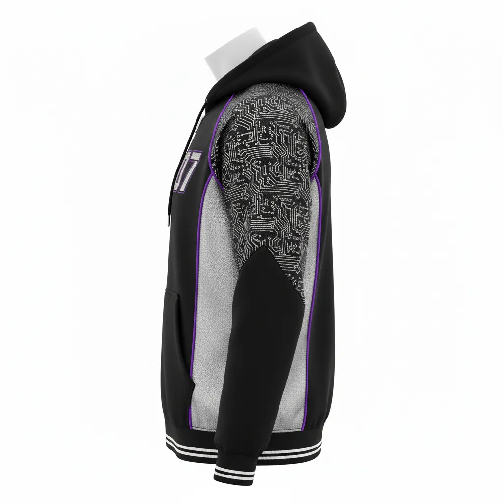 Custom Esports Full Zip Hoodie - Silver, Purple - All Blacks Cyber - Side View - Kinexa Sportswear