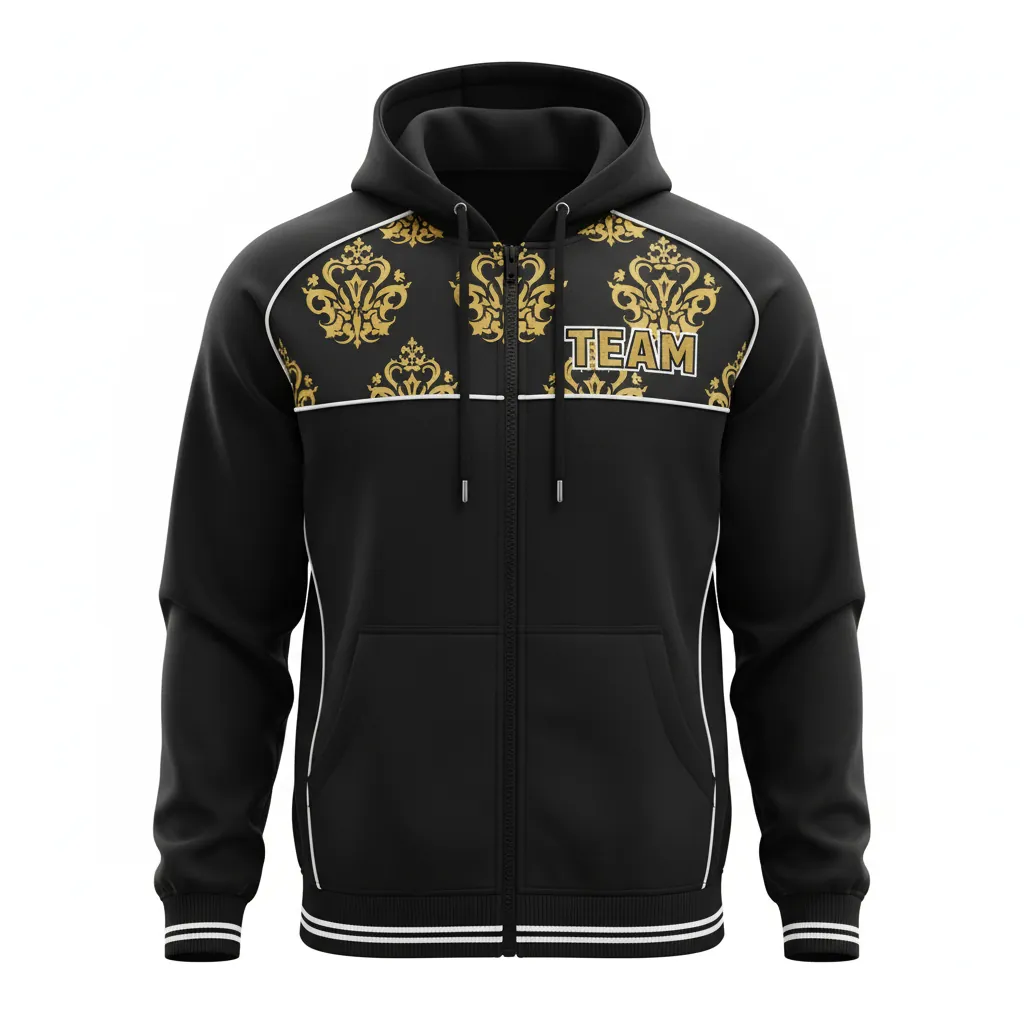 Custom Esports Full Zip Hoodie - Gold, White - All Blacks Vegas - Front View - Kinexa Sportswear