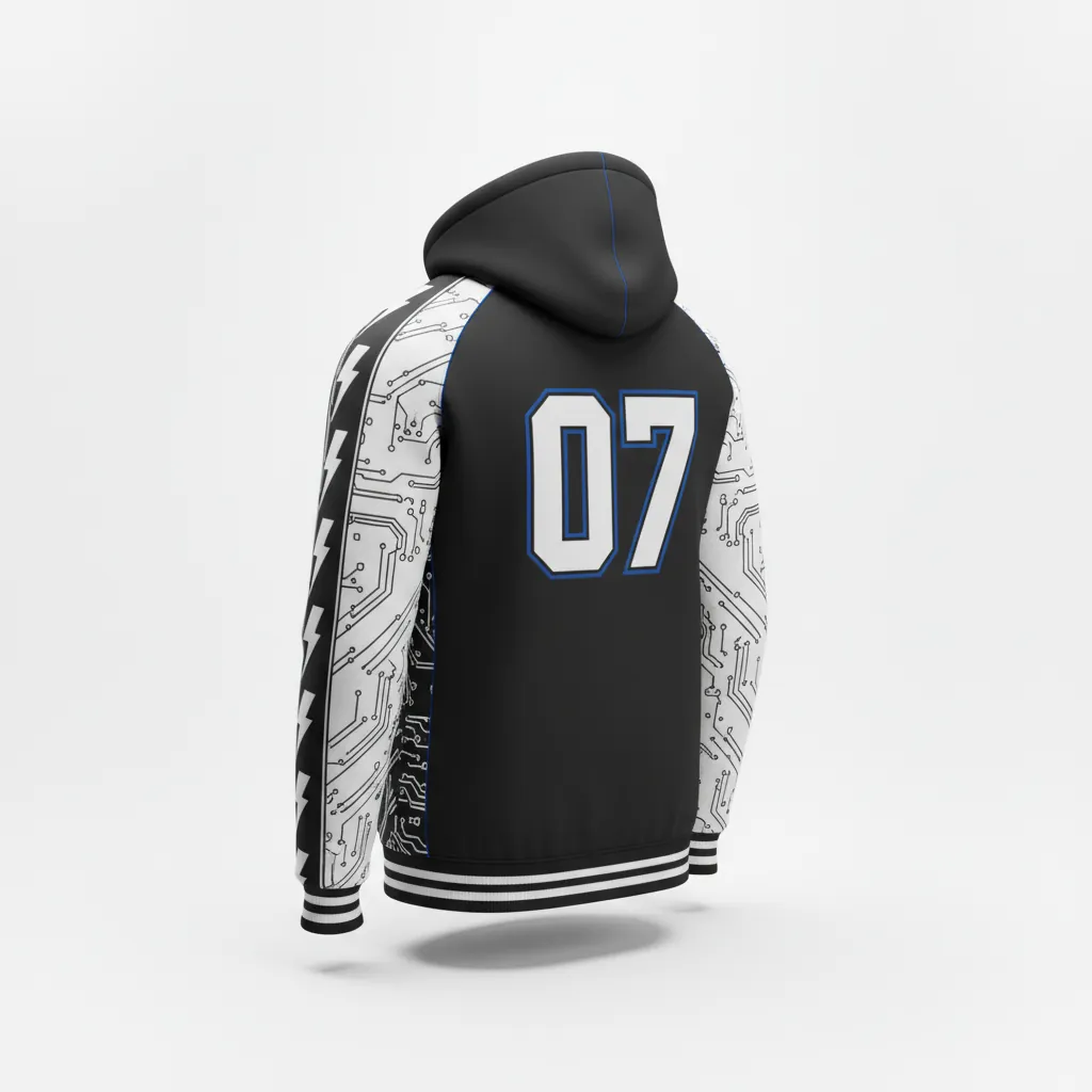 Custom Esports Full Zip Hoodie - White, Blue - All Blacks Electric - Back View - Kinexa Sportswear