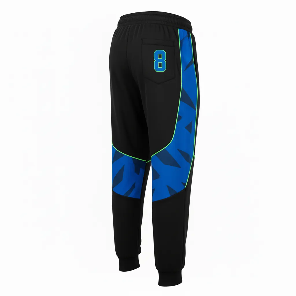 Custom Esports Jogger Pant - Blue, Green - All Blacks Electric Neon - Back View - Kinexa Sportswear