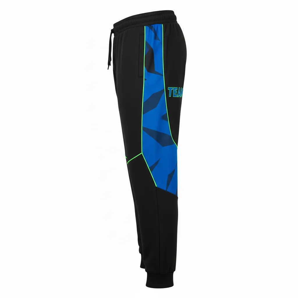 Custom Esports Jogger Pant - Blue, Green - All Blacks Electric Neon - Side View - Kinexa Sportswear