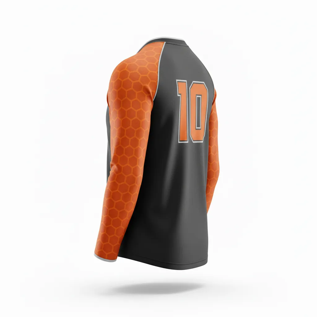 Custom Esports Long Sleeve Esports Jersey - Orange, Silver - Ls All Blacks Flame - Back View - Kinexa Sportswear