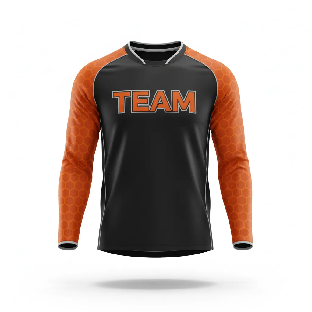 Custom Esports Long Sleeve Esports Jersey - Orange, Silver - Ls All Blacks Flame - Front View - Kinexa Sportswear