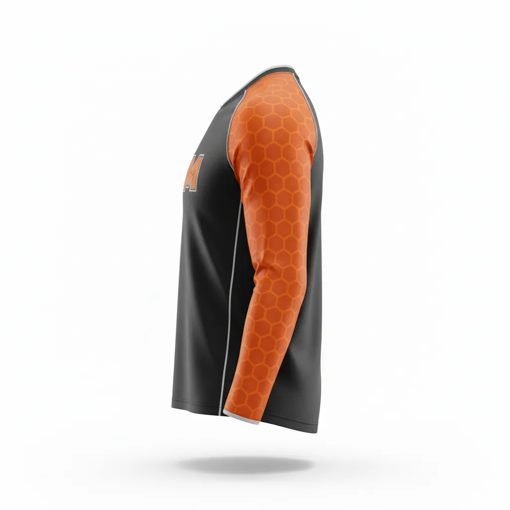 Custom Esports Long Sleeve Esports Jersey - Orange, Silver - Ls All Blacks Flame - Side View - Kinexa Sportswear