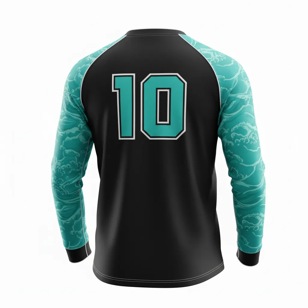Custom Esports Long Sleeve Esports Jersey - Teal, White - Ls All Blacks - Back View - Kinexa Sportswear