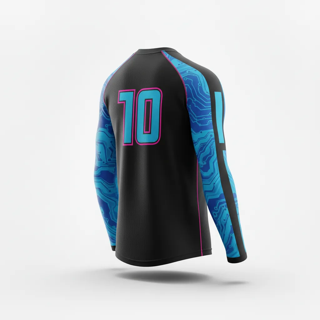 Custom Esports Long Sleeve T Shirts - Blue, Pink - Ls All Blacks Electric Hot - Back View - Kinexa Sportswear