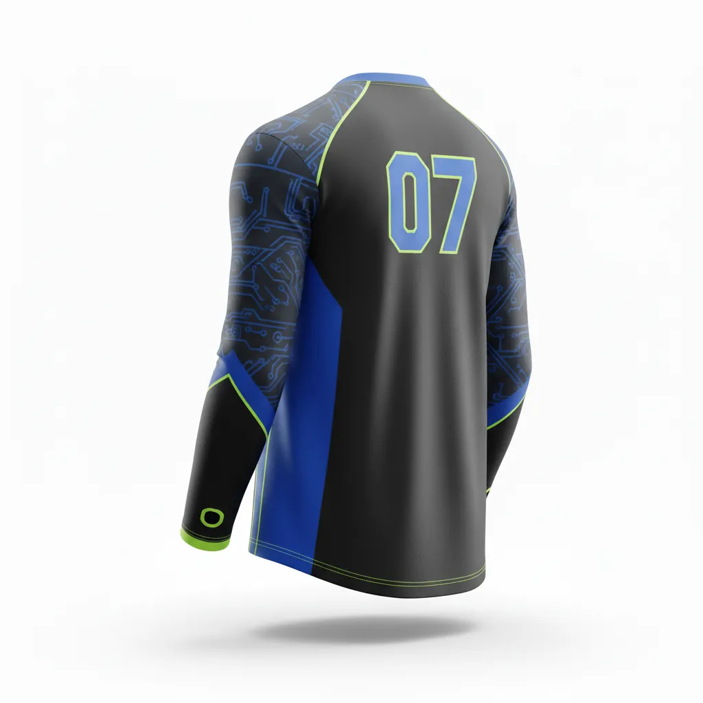 Custom Esports Long Sleeve T Shirts - Blue, Green - Ls All Blacks Electric Neon - Back View - Kinexa Sportswear