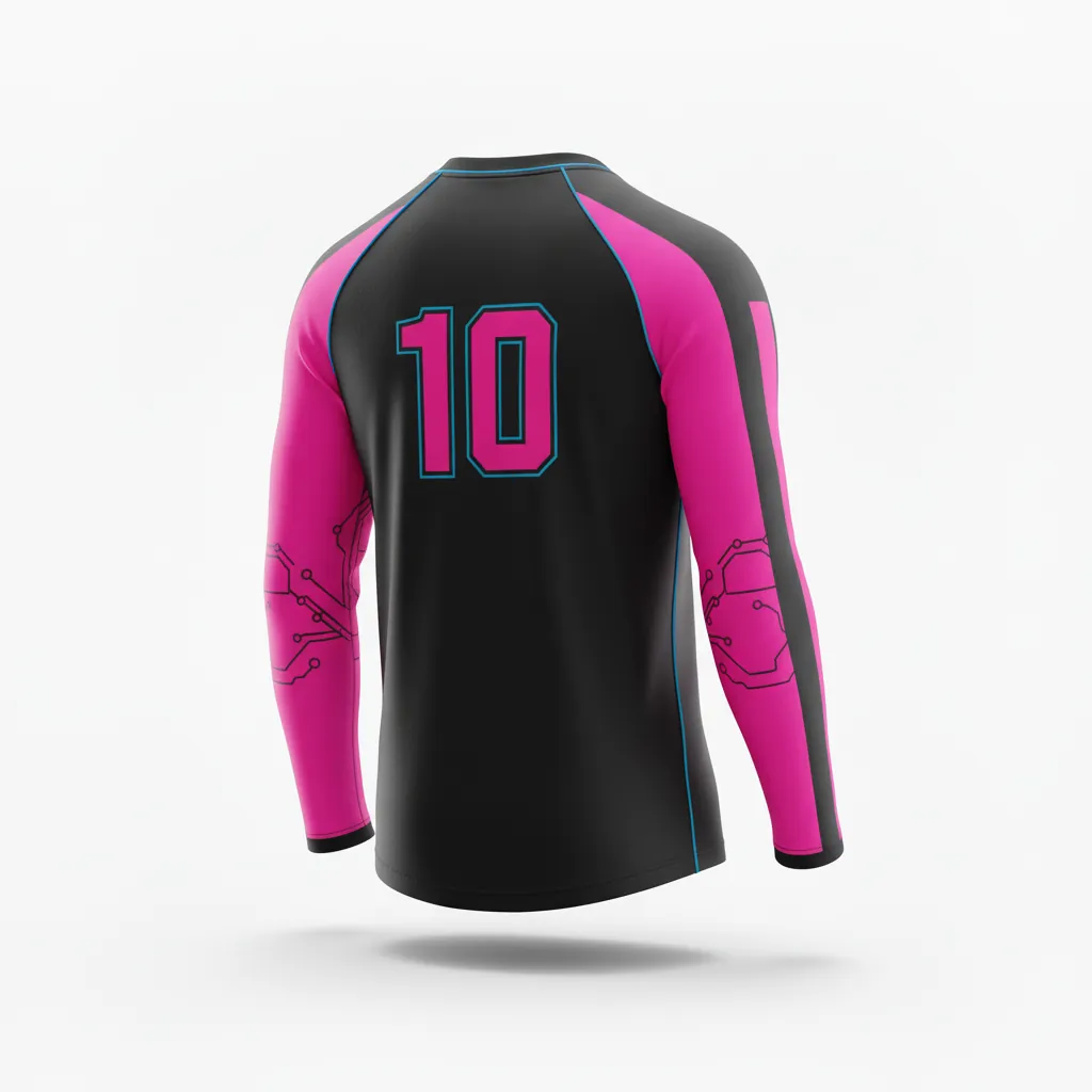 Custom Esports Long Sleeve T Shirts - Pink, Blue - Ls All Blacks Hot Electric - Back View - Kinexa Sportswear