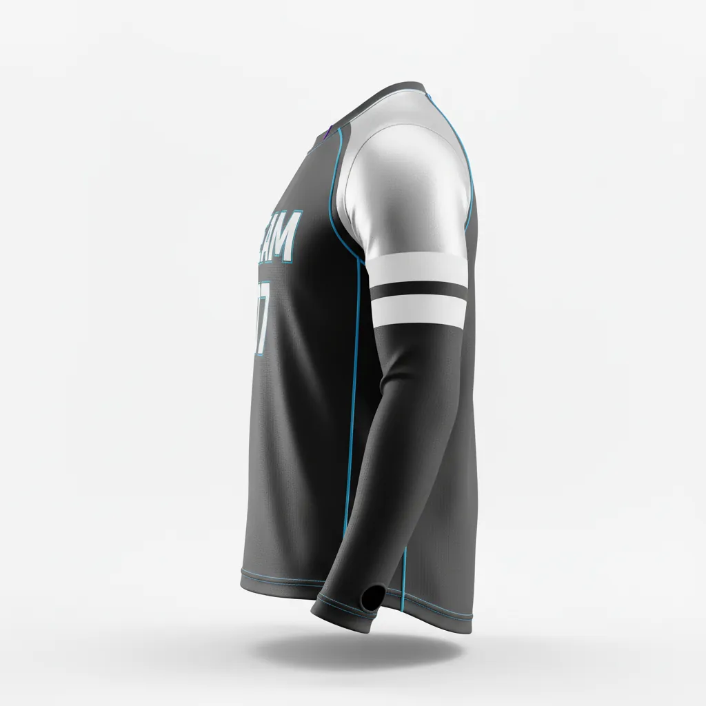 Custom Esports Long Sleeve T Shirts - Silver, Purple - Ls All Blacks Cyber - Side View - Kinexa Sportswear
