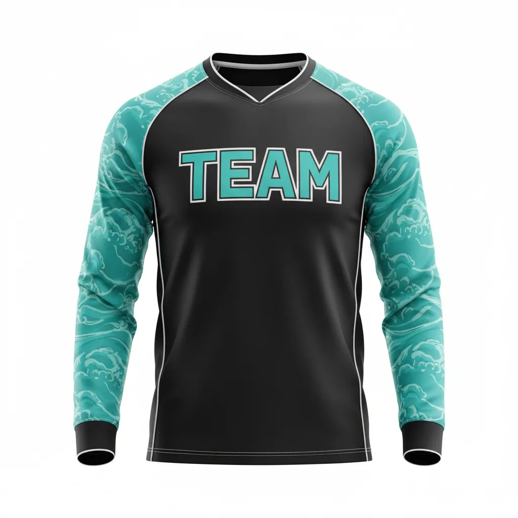Custom Esports Long Sleeve T Shirts - Teal, White - Ls All Blacks - Front View - Kinexa Sportswear